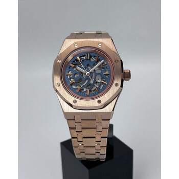  Custom Seiko Mod • Navy Skeleton Rose Gold AP No Logo • 42mm